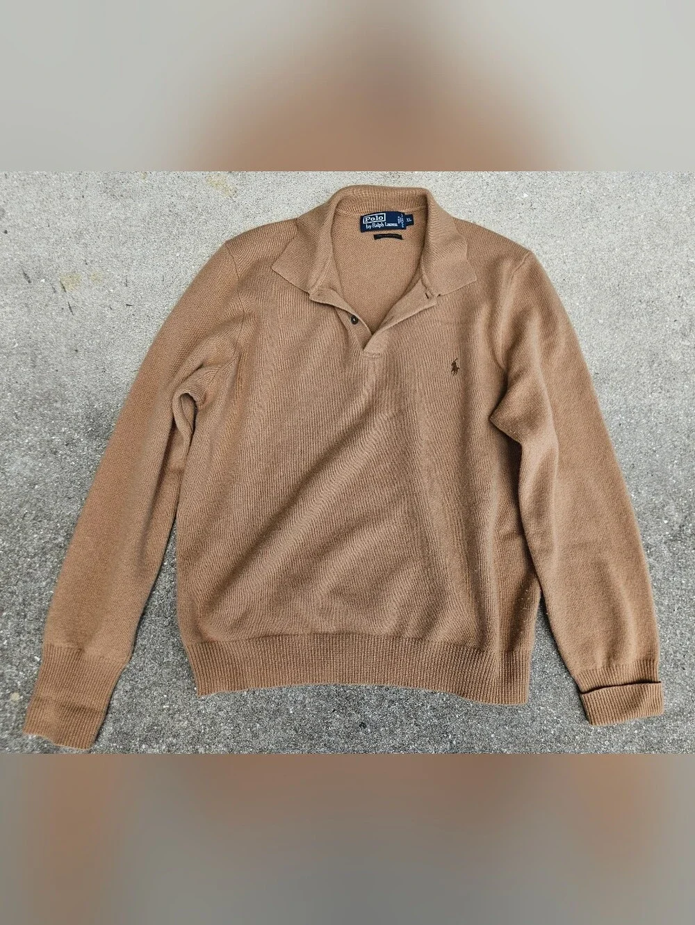 Polo Ralph Lauren Lambswool Sweater Mens XL Beige Italian Yarn Vtg Collared